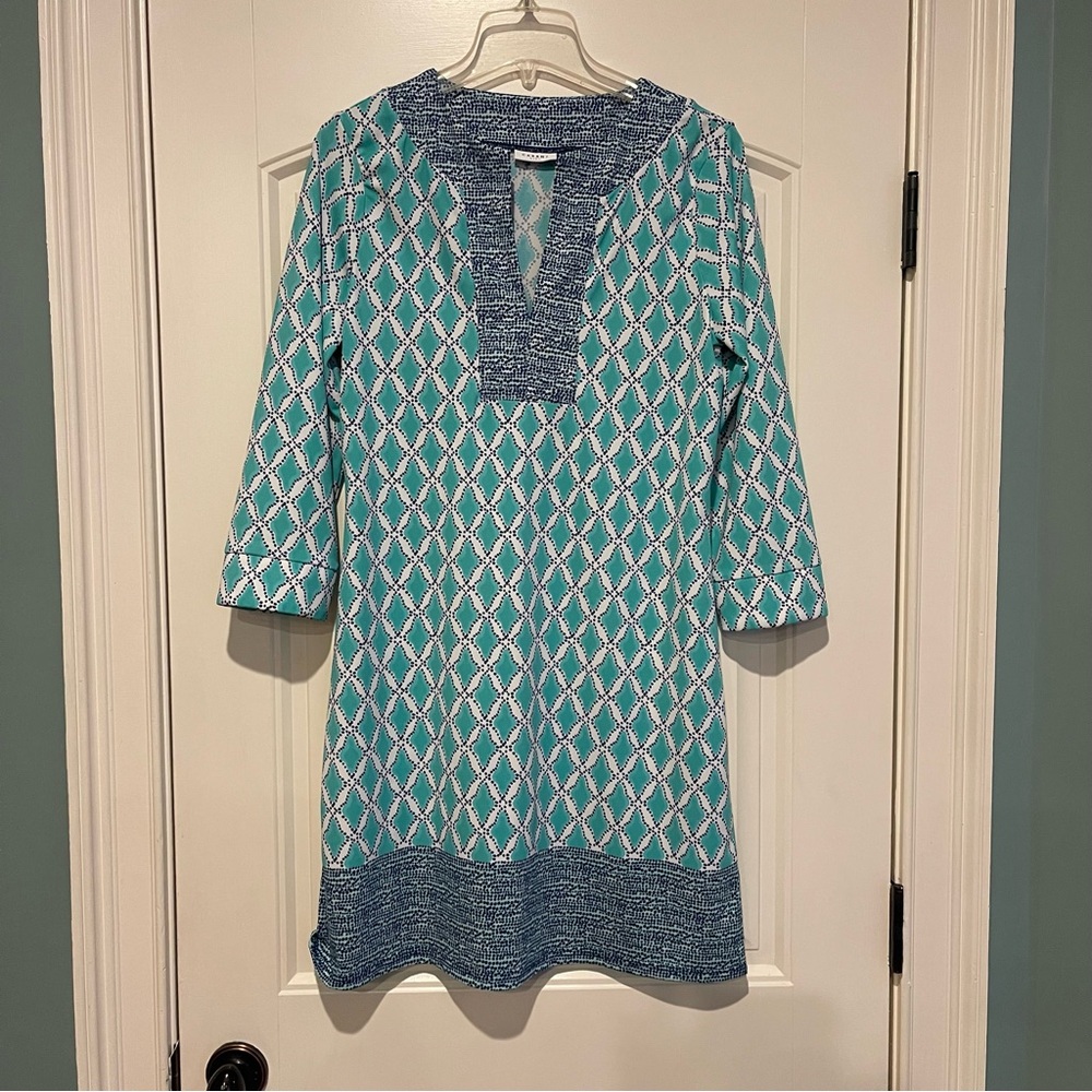 Cabana Life dress or coverup, turquoise and blue print, Medium